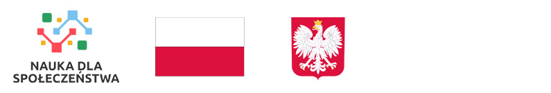 Elementy identyfikacji wizualnej: logo projektu oraz flaga i godło Polski